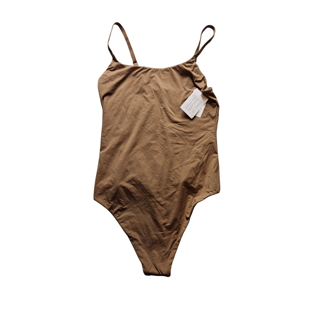 Auden Women Brown Bodysuit Adjustable Straps Scoop Neck Size S NWT